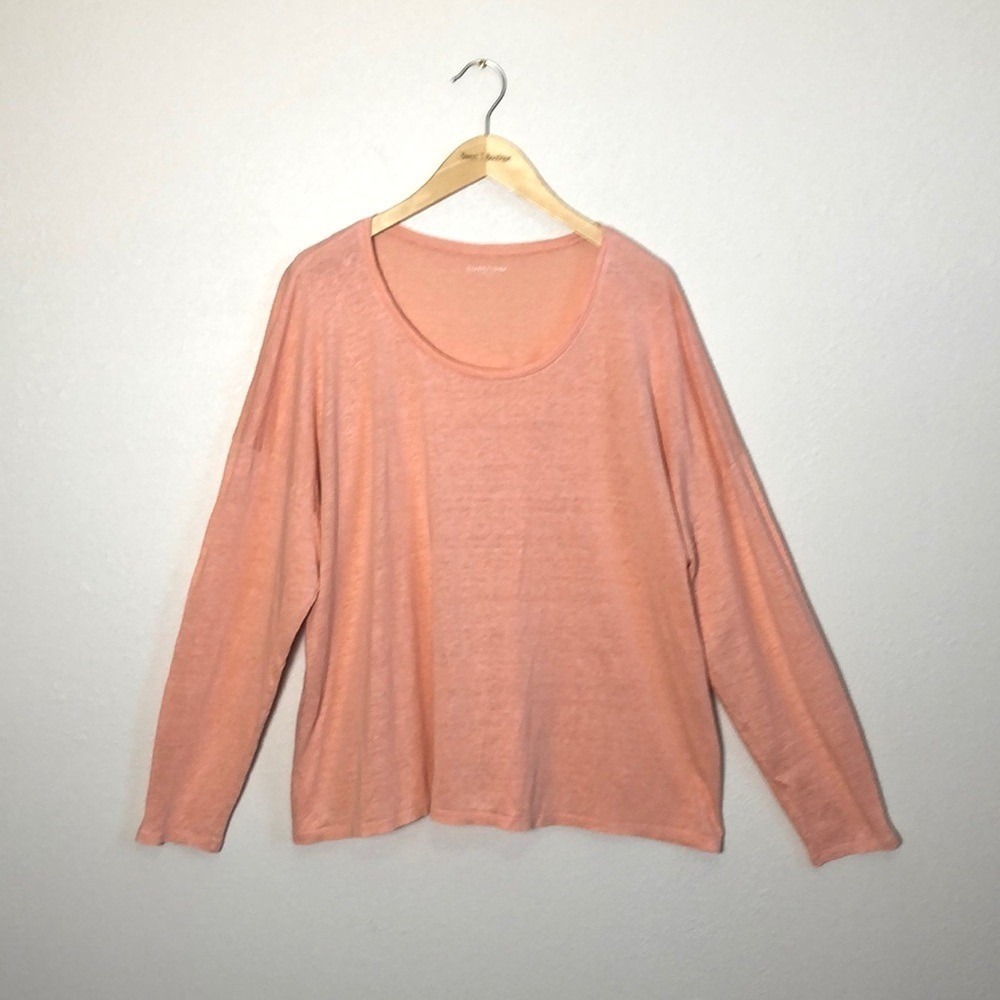 EILEEN FISHER Women XL Peach Linen Long Sleeve Tunic Top Lagenlook Boho Beachy